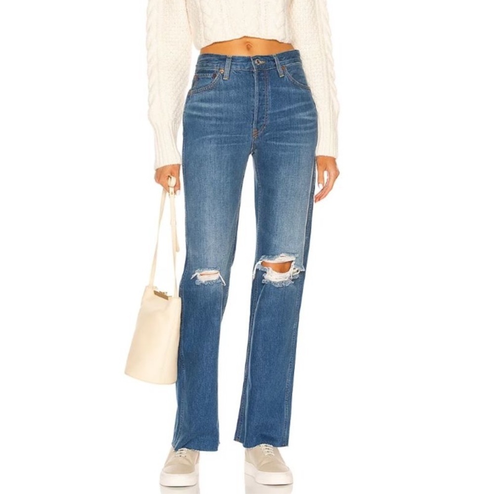 Re/done 90's High Rise Loose Destroyed Broken Blue Jeans Size 29 NWT